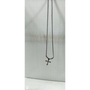 Unbranded Cross Pendant Necklace Two-Tone Silver Gold Tone 20 Inch